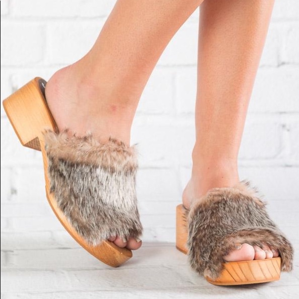 Free People Faux Fur Wooden Slide Sandals - Picture 6 of 7